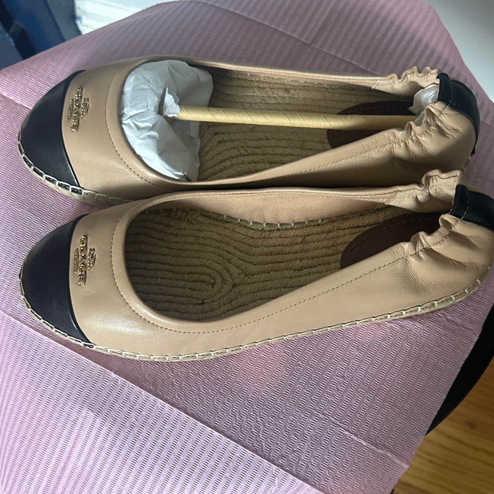 Coach Women's Beige and Black Loafers - Picture 2 of 5
